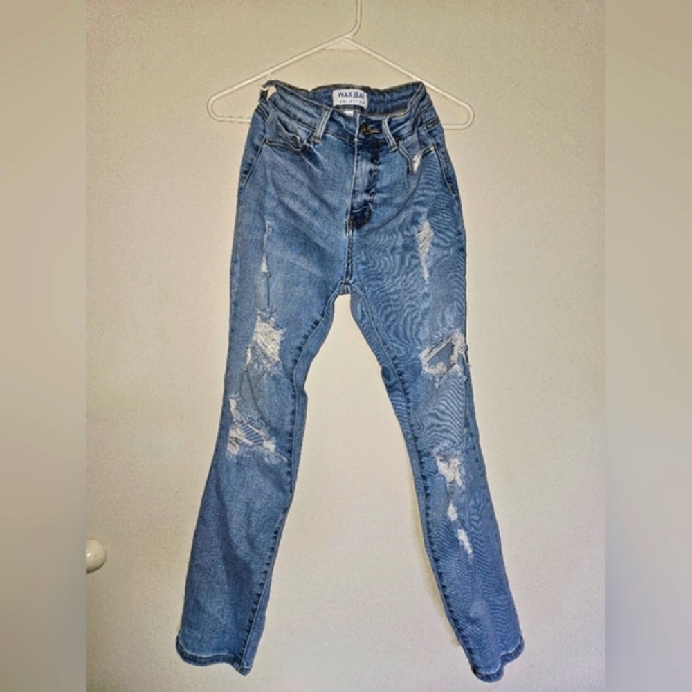 Wax Jeans Collection Distressed Blue Jeans Womens's Sz 0/24